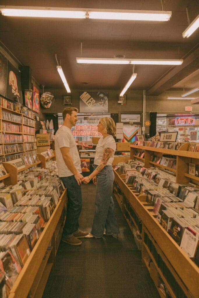 Experience a cinematic downtown Boise engagement session, capturing authentic love stories in iconic local spots.